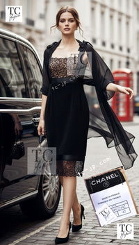 CHANEL 07A Black Lace Velvet Party Cocktail Dress 40 42 シャネル スーパーモデル レース ブラック ベルベット ドレス ワンピース 即発