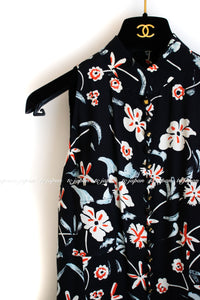 CHANEL 97S Vintage Navy Sleeveless Flower Silk Dress 38 シャネル ヴィンテージ ネイビー ノースリーブ 花柄 シルク ワンピース