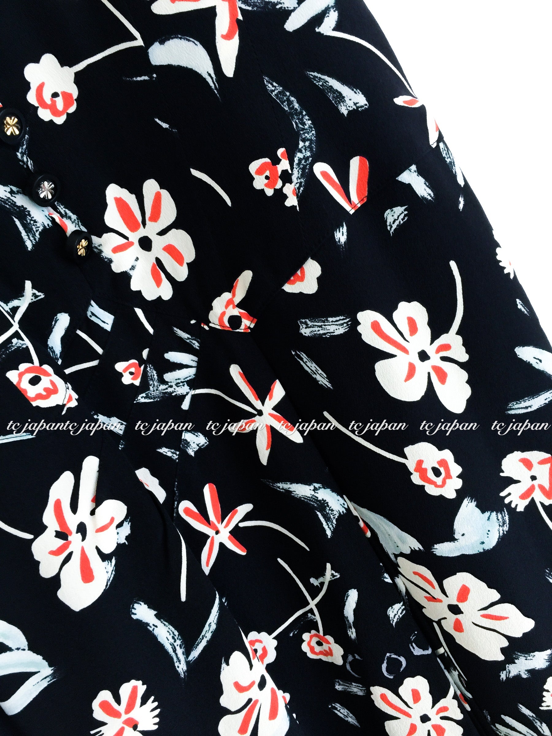 CHANEL 97S Vintage Navy Sleeveless Flower Silk Dress 38 シャネル ヴィンテージ ネイビー ノースリーブ 花柄 シルク ワンピース - TC JAPAN