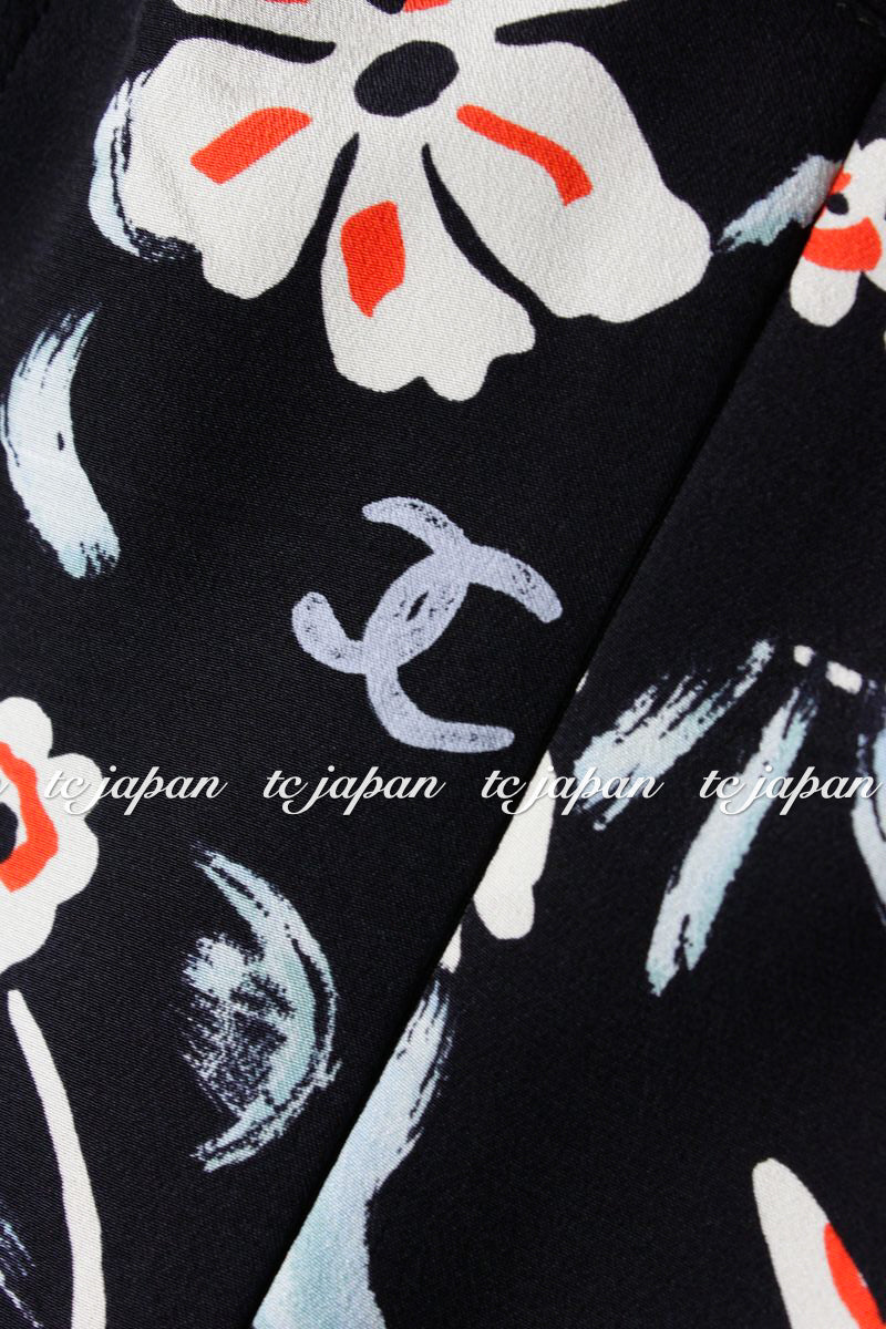 CHANEL 97S Vintage Navy Sleeveless Flower Silk Dress 38 シャネル ヴィンテージ ネイビー ノースリーブ 花柄 シルク ワンピース - TC JAPAN