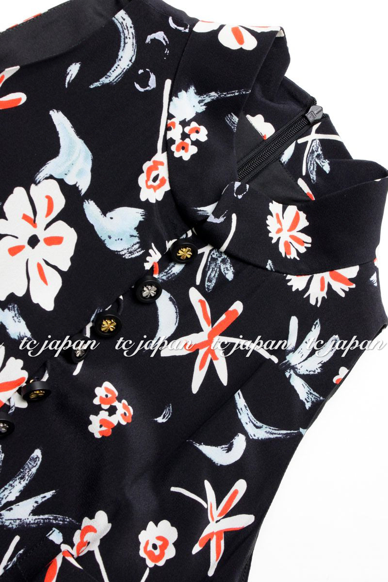 CHANEL 97S Vintage Navy Sleeveless Flower Silk Dress 38 シャネル ヴィンテージ ネイビー ノースリーブ 花柄 シルク ワンピース - TC JAPAN
