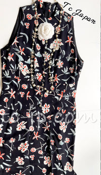 CHANEL 97S Vintage Navy Sleeveless Flower Silk Dress 38 シャネル ヴィンテージ ネイビー ノースリーブ 花柄 シルク ワンピース
