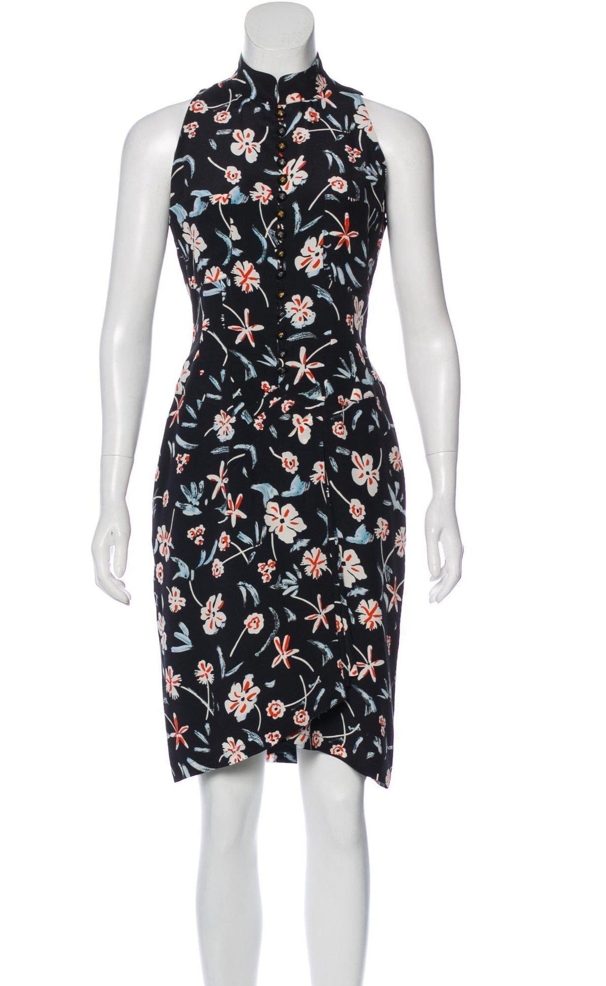 CHANEL 97S Vintage Navy Sleeveless Flower Silk Dress 38 シャネル ヴィンテージ ネイビー ノースリーブ 花柄 シルク ワンピース - TC JAPAN