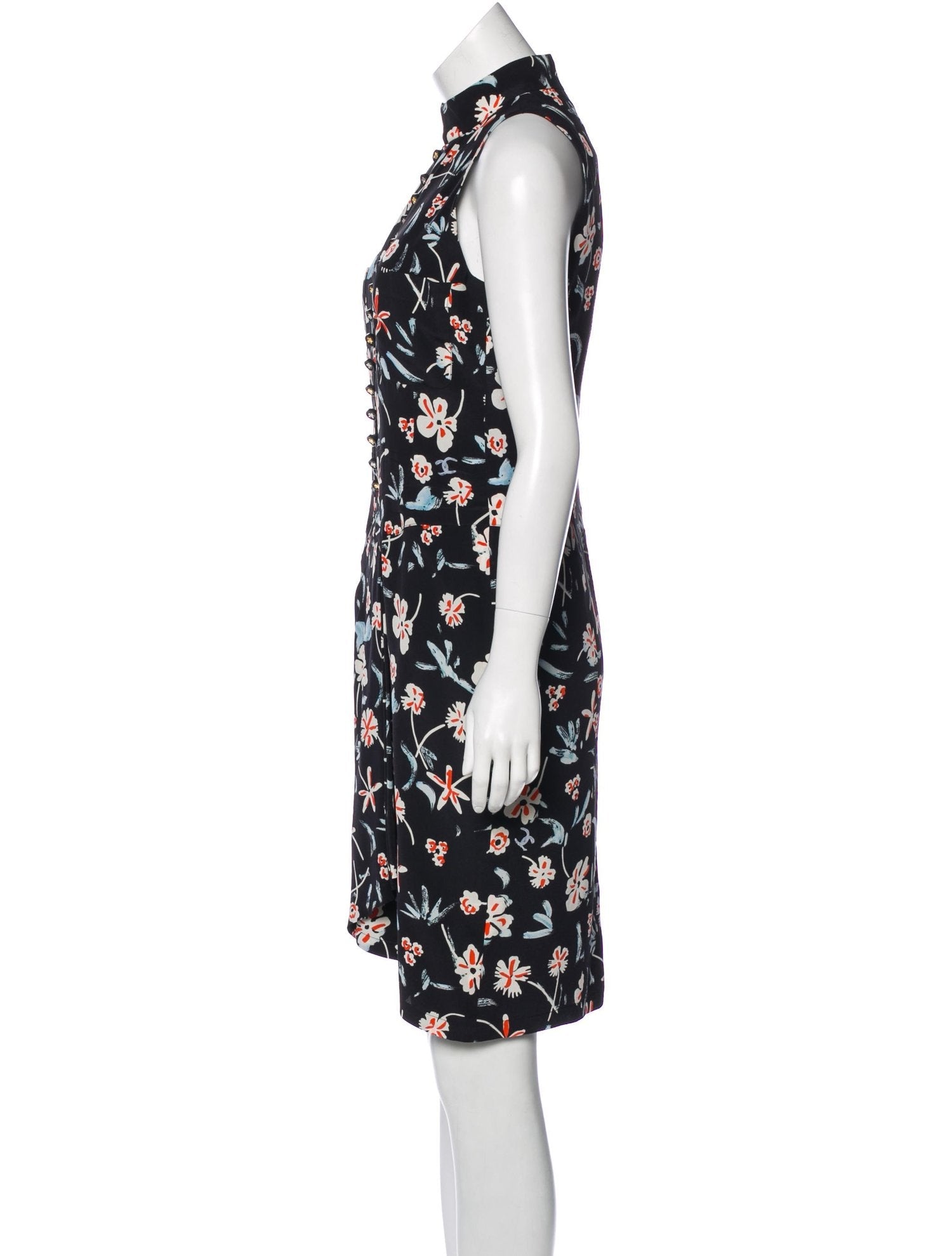 CHANEL 97S Vintage Navy Sleeveless Flower Silk Dress 38 シャネル ヴィンテージ ネイビー ノースリーブ 花柄 シルク ワンピース - TC JAPAN