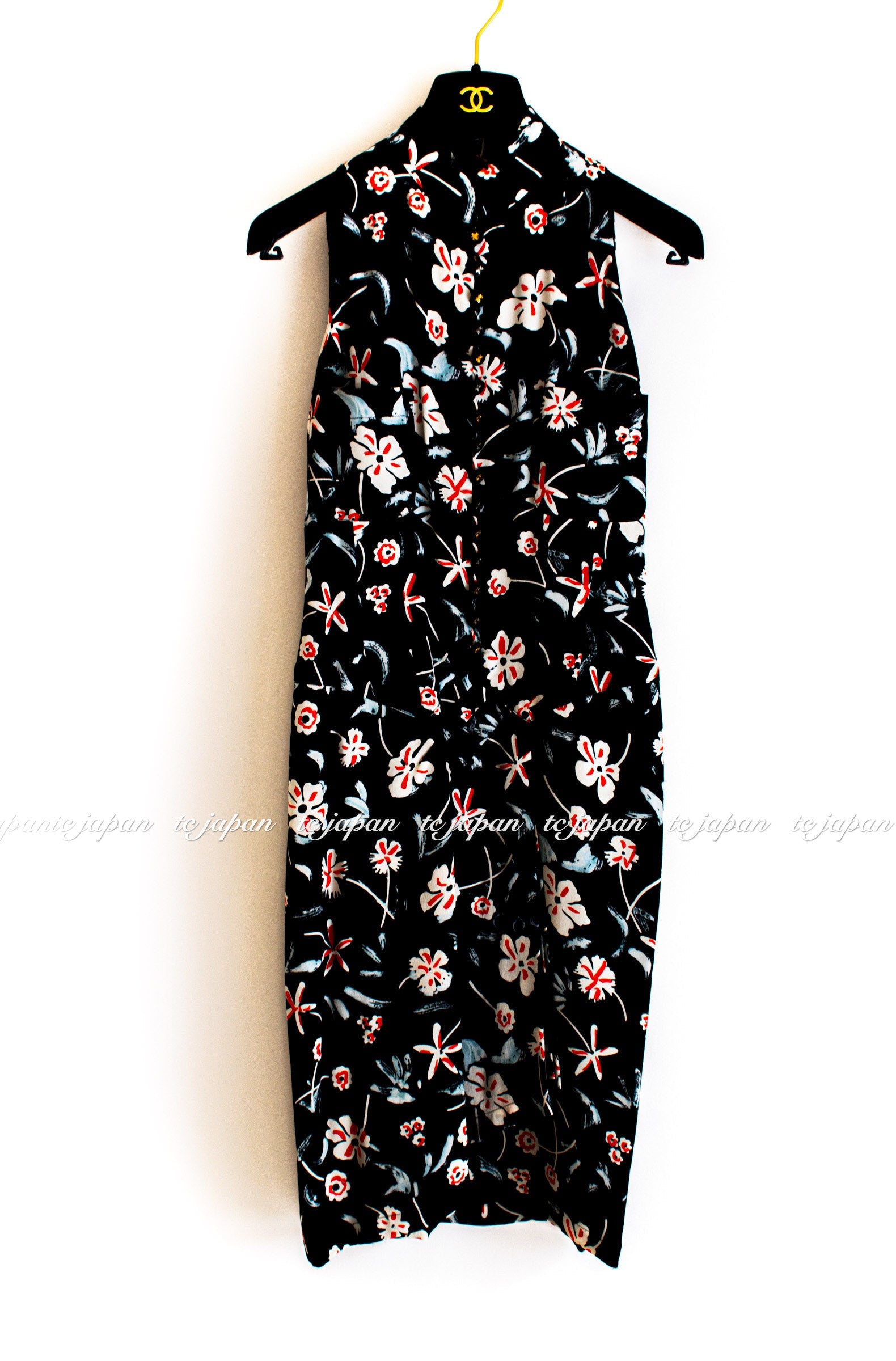CHANEL 97S Vintage Navy Sleeveless Flower Silk Dress 38 シャネル ヴィンテージ ネイビー ノースリーブ 花柄 シルク ワンピース