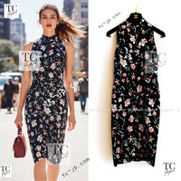 CHANEL 97S Vintage Navy Sleeveless Flower Silk Dress 38 シャネル ヴィンテージ ネイビー ノースリーブ 花柄 シルク ワンピース