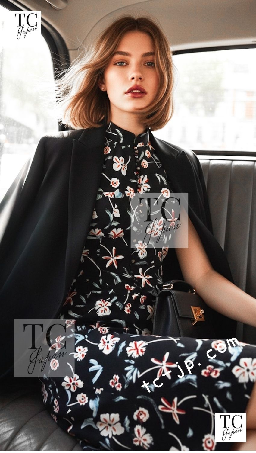 CHANEL 97S Vintage Navy Sleeveless Flower Silk Dress 38 シャネル ヴィンテージ ネイビー ノースリーブ 花柄 シルク ワンピース