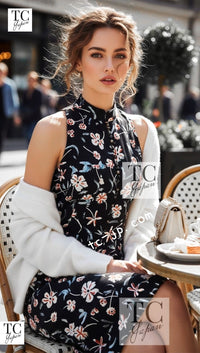 CHANEL 97S Vintage Navy Sleeveless Flower Silk Dress 38 シャネル ヴィンテージ ネイビー ノースリーブ 花柄 シルク ワンピース