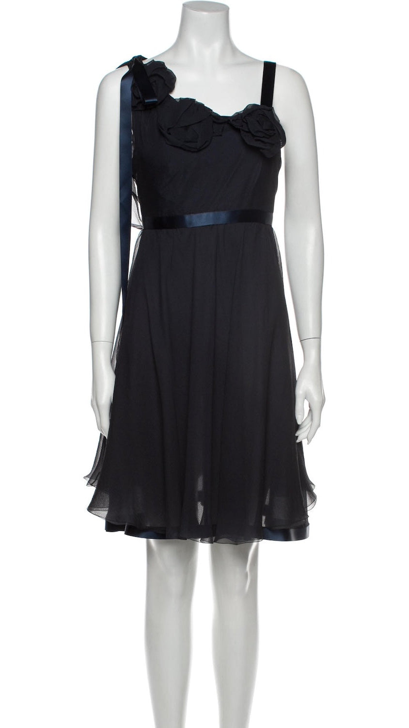 CHANEL 07S Dark Navy Silk Camellia Dress 34 シャネル ダークネイビー シルク カメリア ワンピース ドレス 即発