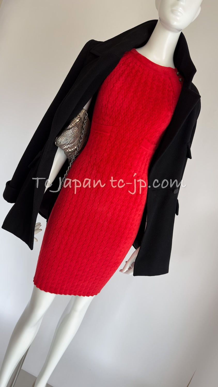CHANEL 10PF Red Shanghai Stretch Knit Comfy Runway Sweater Dress 36 シャネル レッド ストレッチ ニット 上海ランウェイ セーター ワンピース 即発 - TC JAPAN