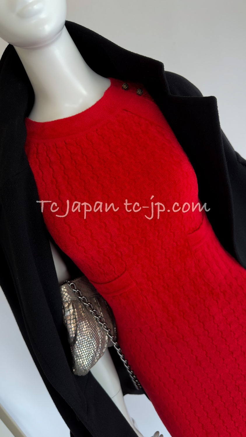 CHANEL 10PF Red Shanghai Stretch Knit Comfy Runway Sweater Dress 36 シャネル レッド ストレッチ ニット 上海ランウェイ セーター ワンピース 即発 - TC JAPAN