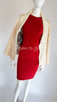 CHANEL 10PF Red Shanghai Stretch Knit Comfy Runway Sweater Dress 36 シャネル レッド ストレッチ ニット 上海ランウェイ セーター ワンピース 即発 - TC JAPAN