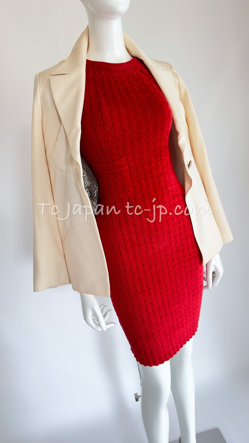 CHANEL 10PF Red Shanghai Stretch Knit Comfy Runway Sweater Dress 36 シャネル レッド ストレッチ ニット 上海ランウェイ セーター ワンピース 即発 - TC JAPAN