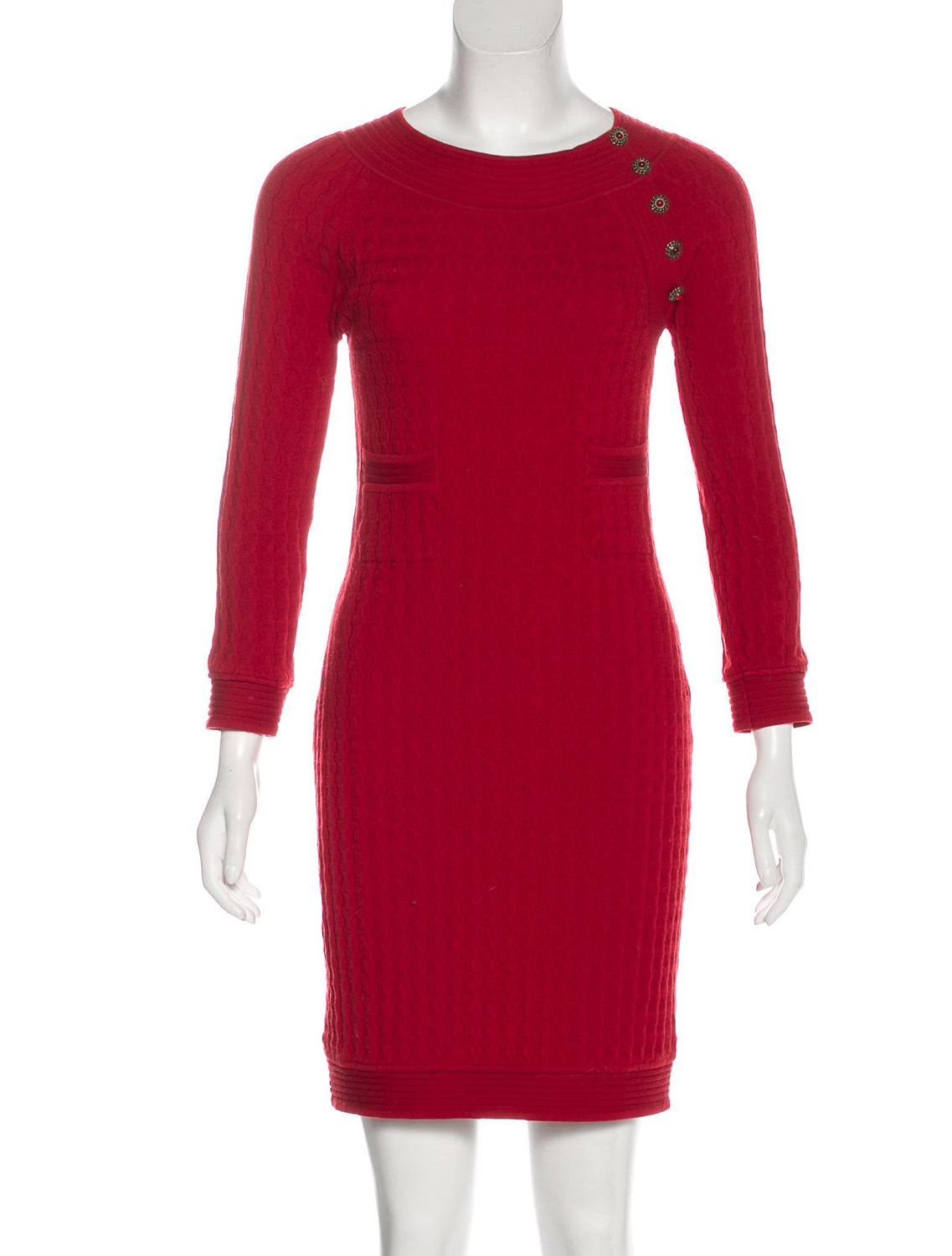 CHANEL 10PF Red Shanghai Stretch Knit Comfy Runway Sweater Dress 36 シャネル レッド ストレッチ ニット 上海ランウェイ セーター ワンピース 即発 - TC JAPAN