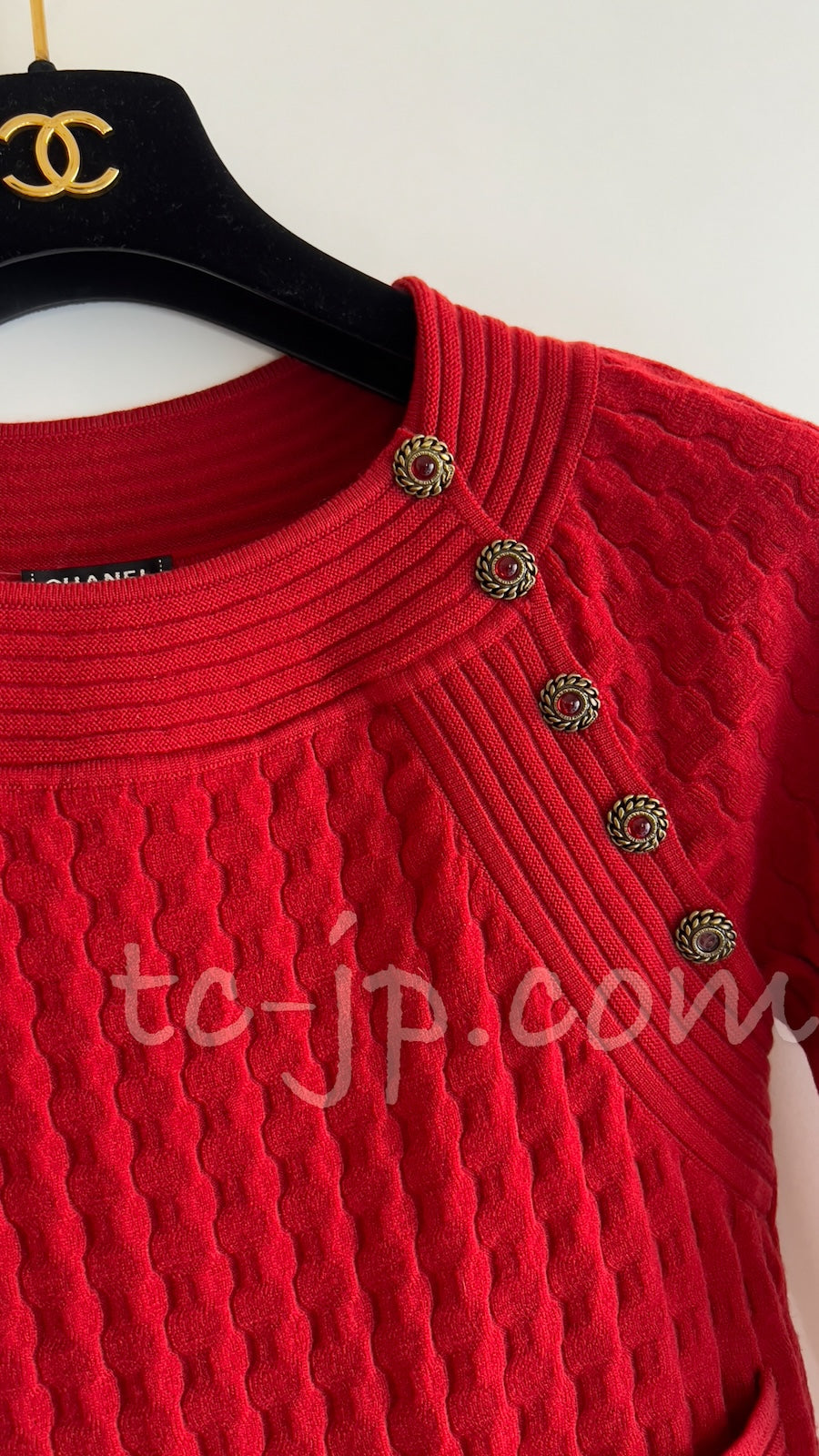 CHANEL 10PF Red Shanghai Stretch Knit Comfy Runway Sweater Dress 36 シャネル レッド ストレッチ ニット 上海ランウェイ セーター ワンピース 即発