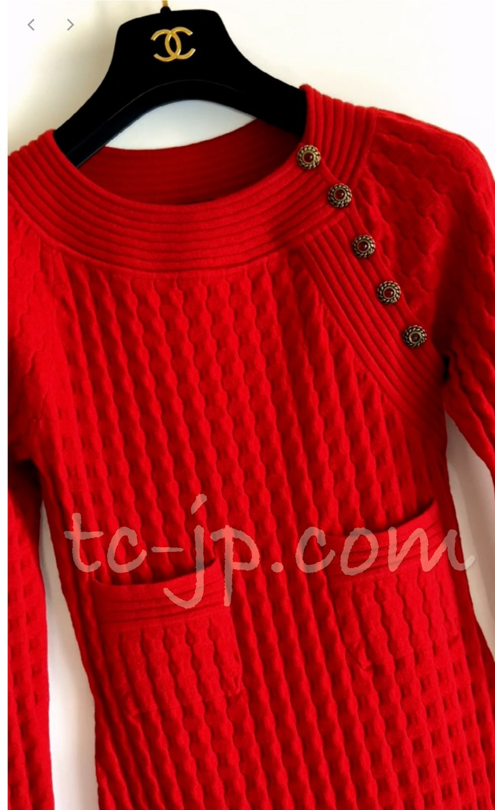 CHANEL 10PF Red Shanghai Stretch Knit Comfy Runway Sweater Dress 36 シャネル レッド ストレッチ ニット 上海ランウェイ セーター ワンピース 即発