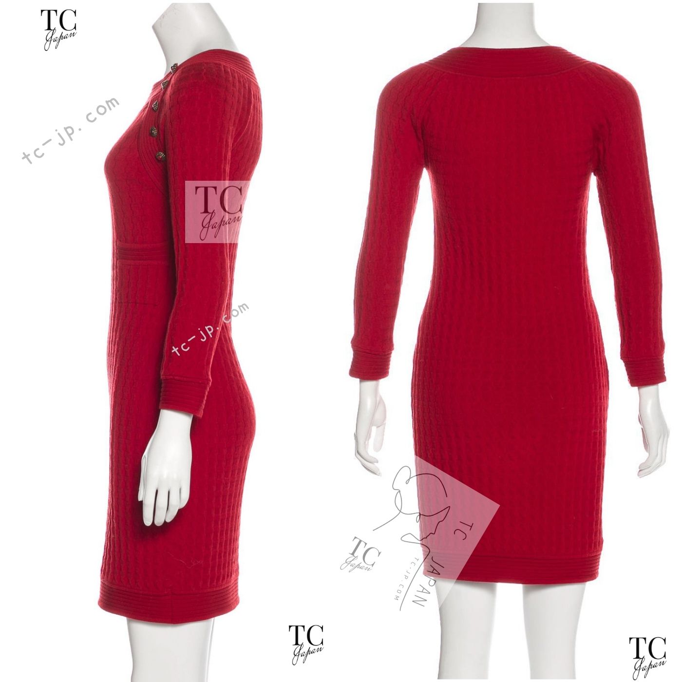 CHANEL 10PF Red Shanghai Stretch Knit Comfy Runway Sweater Dress 36 シャネル レッド ストレッチ ニット 上海ランウェイ セーター ワンピース 即発