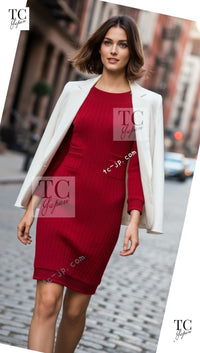 CHANEL 10PF Red Shanghai Stretch Knit Comfy Runway Sweater Dress 36 シャネル レッド ストレッチ ニット 上海ランウェイ セーター ワンピース 即発