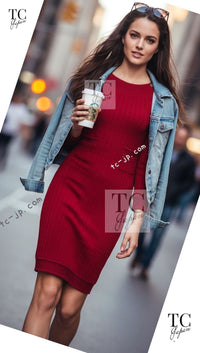 CHANEL 10PF Red Shanghai Stretch Knit Comfy Runway Sweater Dress 36 シャネル レッド ストレッチ ニット 上海ランウェイ セーター ワンピース 即発