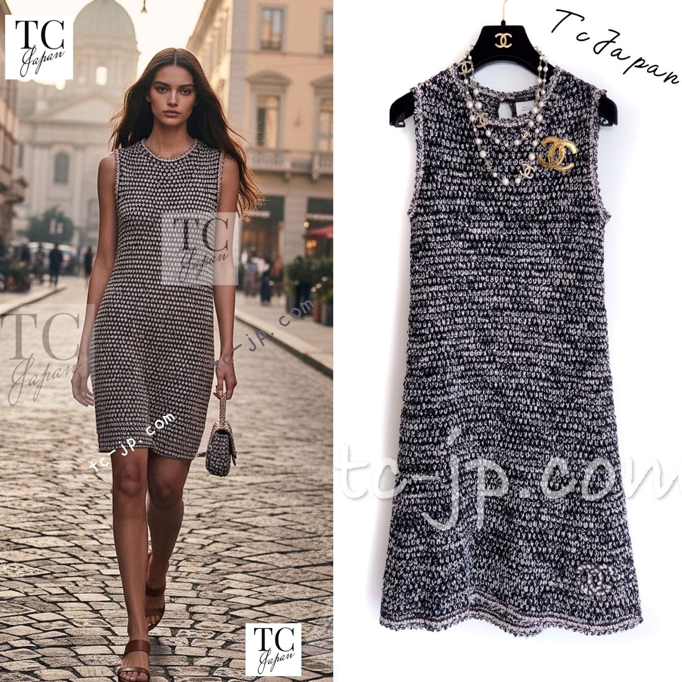 CHANEL 11S Courteney Cox Navy Blue CC Logo Dress 34 シャネル コートニー コックス着 ネイビー CC ロゴ ニット ワンピース 即発