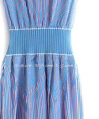 CHANEL 14S Pale Blue Stripe Boat Neck Stretch Knit Dress 40 42 シャネル ペール ブルー ストライプ ストレッチ ニット ワンピース 即発