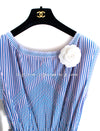 CHANEL 14S Pale Blue Stripe Boat Neck Stretch Knit Dress 40 42 シャネル ペール ブルー ストライプ ストレッチ ニット ワンピース 即発