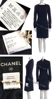 CHANEL 13B Dark Navy Black CC Buttons Wool Cashmere Dress 34 シャネル ダークネイビー ブラック ココボタン ウール カシミア ワンピース 即発