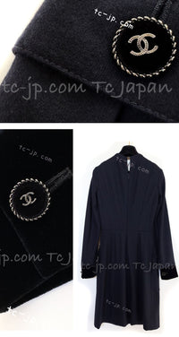 CHANEL 13B Dark Navy Black CC Buttons Wool Cashmere Dress 34 シャネル ダークネイビー ブラック ココボタン ウール カシミア ワンピース 即発