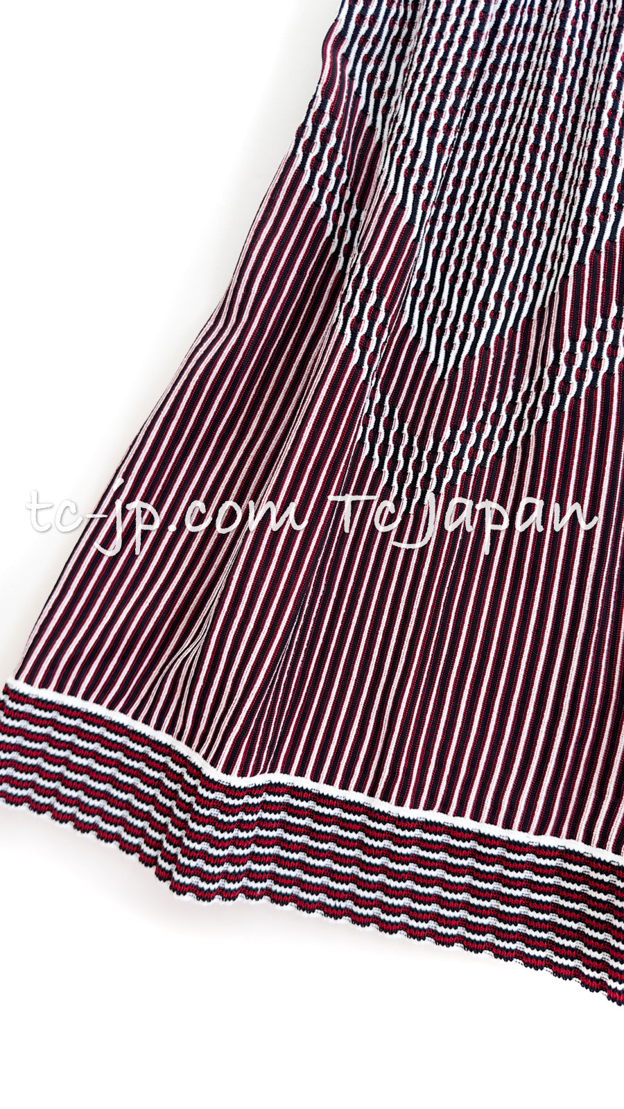 CHANEL 14S Wine Red White Stripe Stretch Knit Dress 40 42 シャネル ワイン レッド ホワイト ストライプ ストレッチ ニット ワンピース 即発
