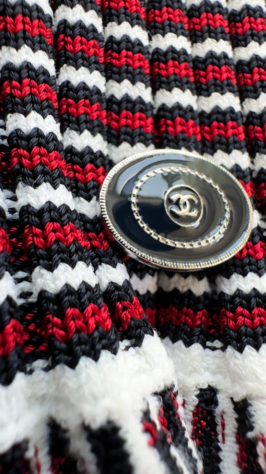 CHANEL 14S Wine Red White Stripe Stretch Knit Dress 40 42 シャネル ワイン レッド ホワイト ストライプ ストレッチ ニット ワンピース 即発