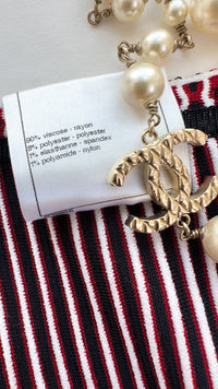 CHANEL 14S Wine Red White Stripe Stretch Knit Dress 40 42 シャネル ワイン レッド ホワイト ストライプ ストレッチ ニット ワンピース 即発