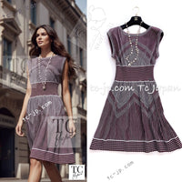 CHANEL 14S Wine Red White Stripe Stretch Knit Dress 40 42 シャネル ワイン レッド ホワイト ストライプ ストレッチ ニット ワンピース 即発