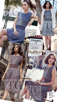 CHANEL 14S Wine Red White Stripe Stretch Knit Dress 40 42 シャネル ワイン レッド ホワイト ストライプ ストレッチ ニット ワンピース 即発