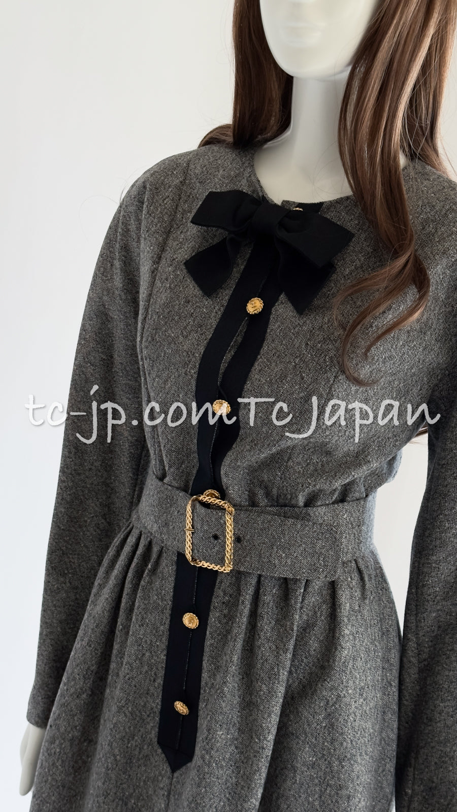 CHANEL 88A Vintage Naomi Campbell Gray Ribbon Bow Dress 40 シャネル ワンピース CHANEL 88A ヴィンテージ グレー リボン ワンピース 40