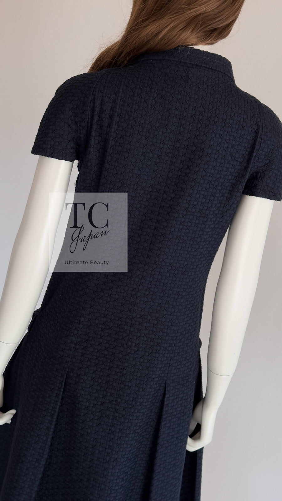 CHANEL 11S Navy CC Button Flare Cotton Dress 38 シャネル ネイビー CC ボタン フレア コットン  ワンピース 即発