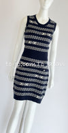 CHANEL 17PS Navy Ivory Chain Turn Lock Pattern Cashmere Knit Dress 36 38 シャネル ネイビー アイボリー チェーン & ターンロック 柄 カシミヤ ニット ワンピース 即発