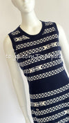 CHANEL 17PS Navy Ivory Chain Turn Lock Pattern Cashmere Knit Dress 36 38 シャネル ネイビー アイボリー チェーン & ターンロック 柄 カシミヤ ニット ワンピース 即発