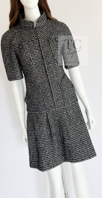 CHANEL 14B Black White Wool Silk Tweed Dress 34 38 シャネル ブラック ホワイト ウール シルク ツイード ワンピース 即発