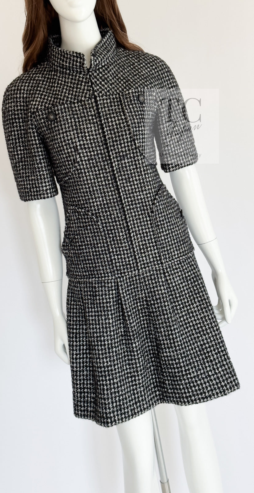 CHANEL 14B Black White Wool Silk Tweed Dress 34 38 シャネル ブラック ホワイト ウール シルク ツイード ワンピース 即発