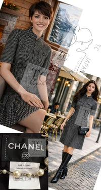 CHANEL 14B Black White Wool Silk Tweed Dress 34 38 シャネル ブラック ホワイト ウール シルク ツイード ワンピース 即発