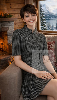 CHANEL 14B Black White Wool Silk Tweed Dress 34 38 シャネル ブラック ホワイト ウール シルク ツイード ワンピース 即発