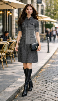 CHANEL 14B Black White Wool Silk Tweed Dress 34 38 シャネル ブラック ホワイト ウール シルク ツイード ワンピース 即発