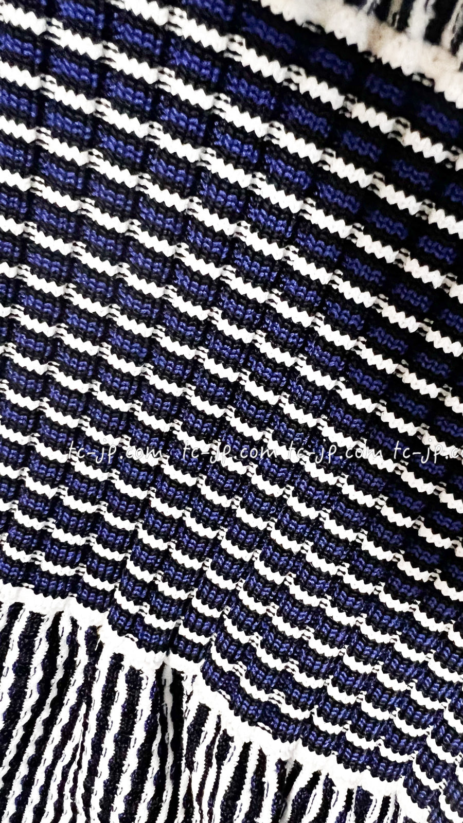 CHANEL 14S Navy White Stripe Stretch Knit Dress 34 シャネル ネイビー ストライプ ストレッチ ニット ワンピース 即発