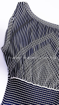 CHANEL 14S Navy White Stripe Stretch Knit Dress 34 シャネル ネイビー ストライプ ストレッチ ニット ワンピース 即発