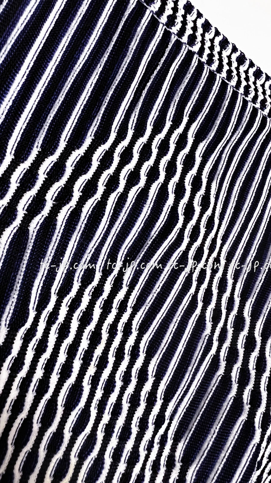 CHANEL 14S Navy White Stripe Stretch Knit Dress 34 シャネル ネイビー ストライプ ストレッチ ニット ワンピース 即発