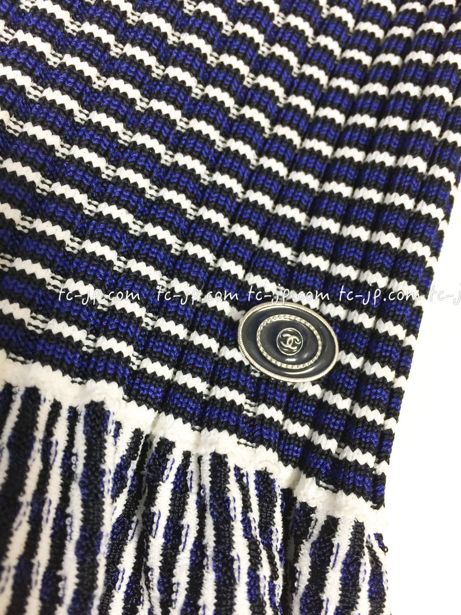 CHANEL 14S Navy White Stripe Stretch Knit Dress 34 シャネル ネイビー ストライプ ストレッチ ニット ワンピース 即発 - TC JAPAN
