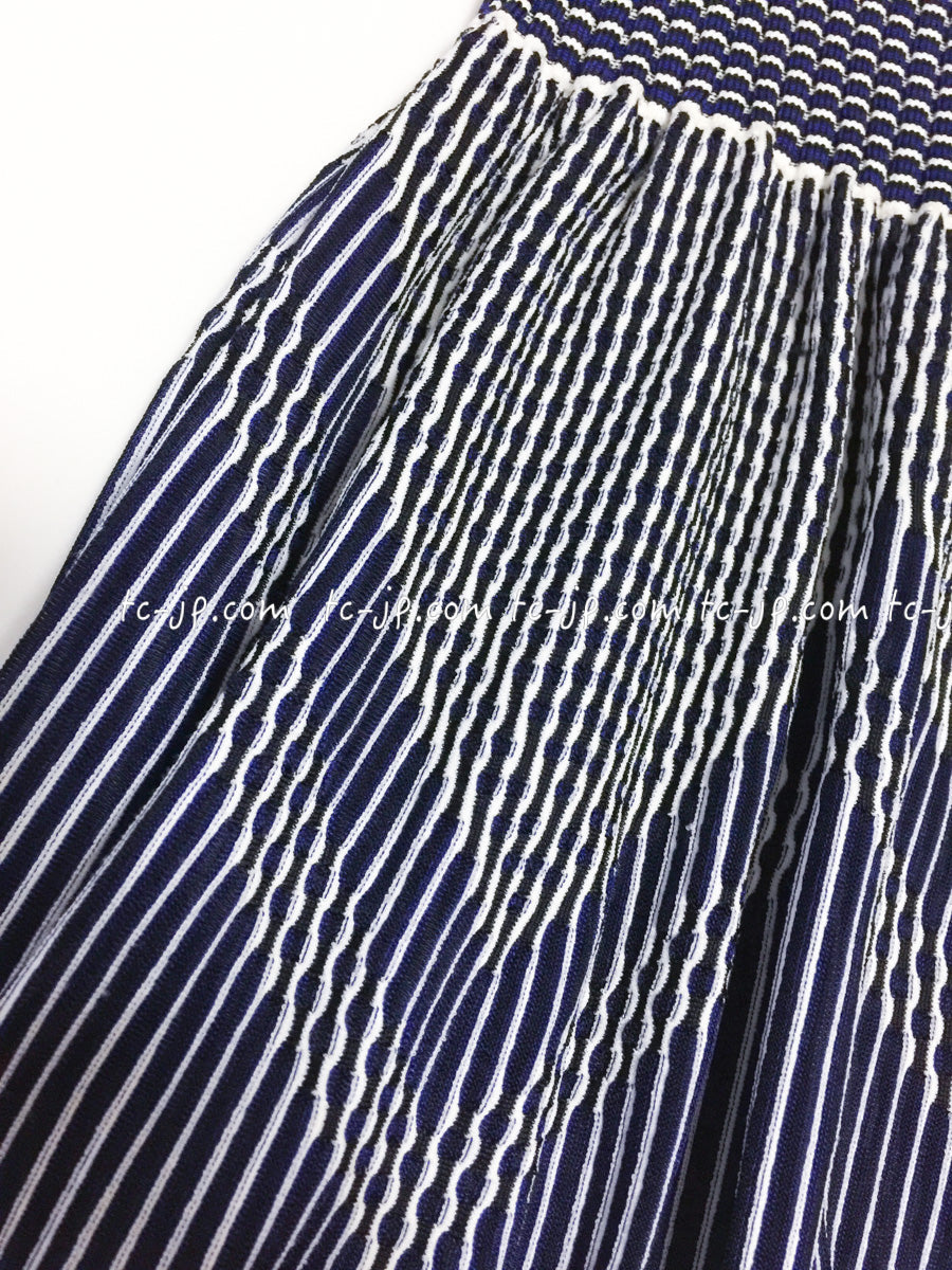 CHANEL 14S Navy White Stripe Stretch Knit Dress 34 シャネル ネイビー ストライプ ストレッチ ニット ワンピース 即発 - TC JAPAN