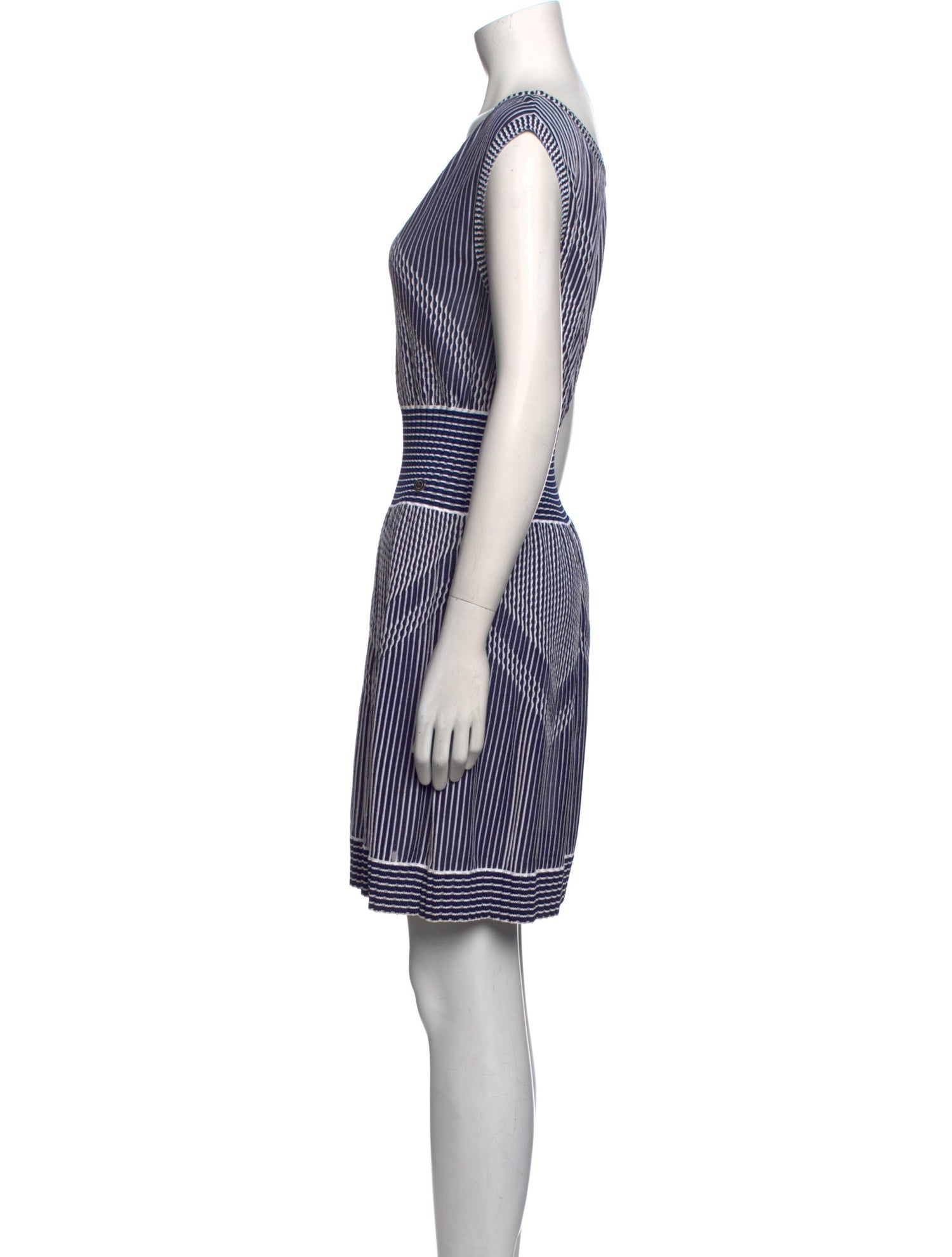 CHANEL 14S Navy White Stripe Stretch Knit Dress 34 シャネル ネイビー ストライプ ストレッチ ニット ワンピース 即発