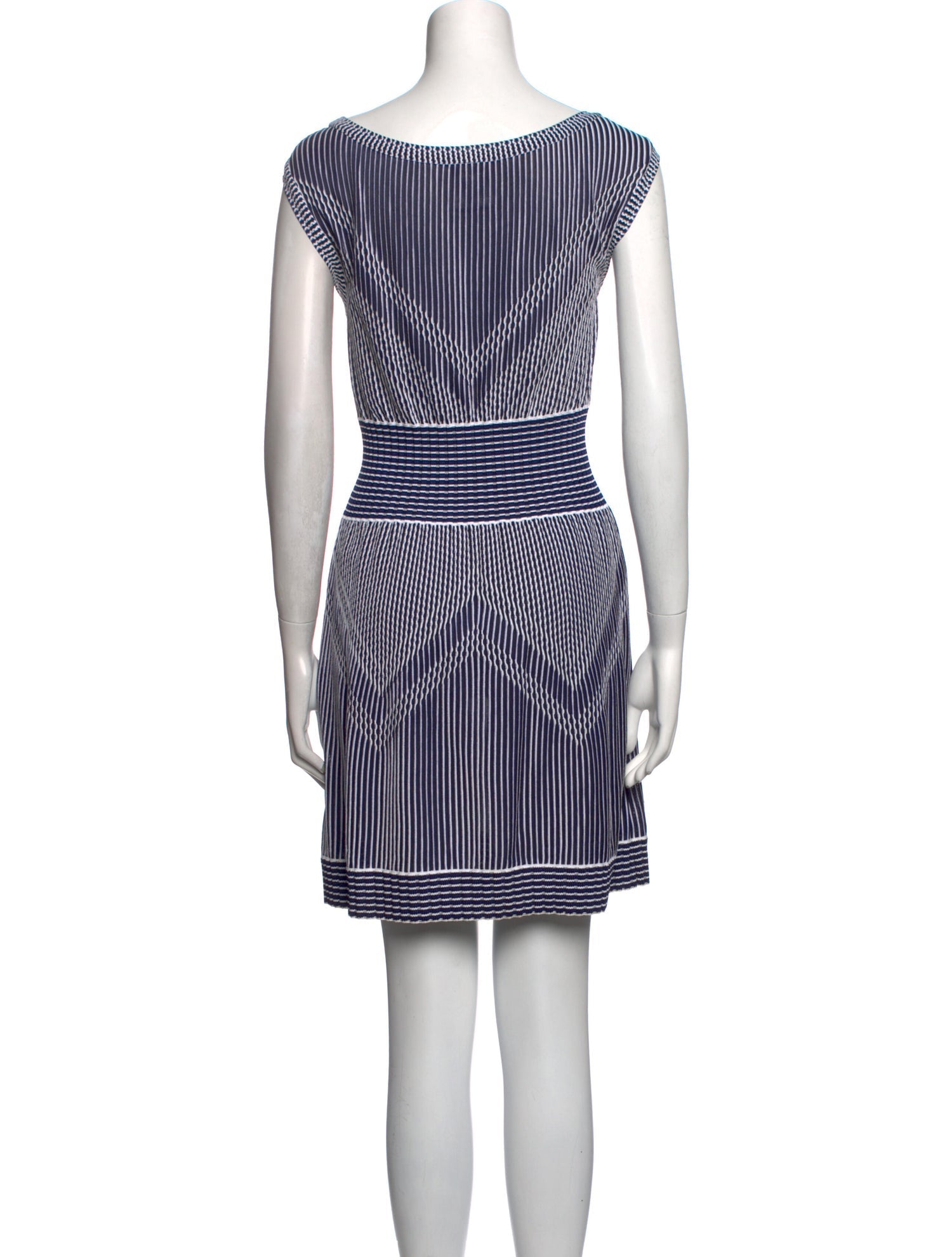 CHANEL 14S Navy White Stripe Stretch Knit Dress 34 シャネル ネイビー ストライプ ストレッチ ニット ワンピース 即発