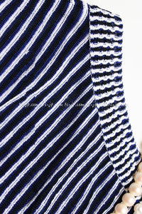 CHANEL 14S Navy White Stripe Stretch Knit Dress 34 シャネル ネイビー ストライプ ストレッチ ニット ワンピース 即発